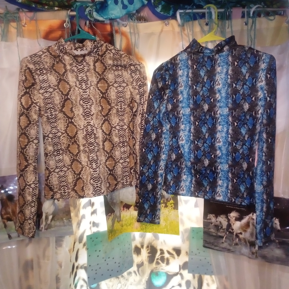 TWO FAUX SNAKE SKIN LONG SLEEVE TOPS